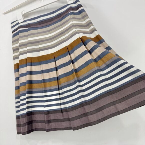 Banana Republic Brown Blue Cream Horizontal Striped A Line Pleated Linen Skirt - Picture 2 of 15